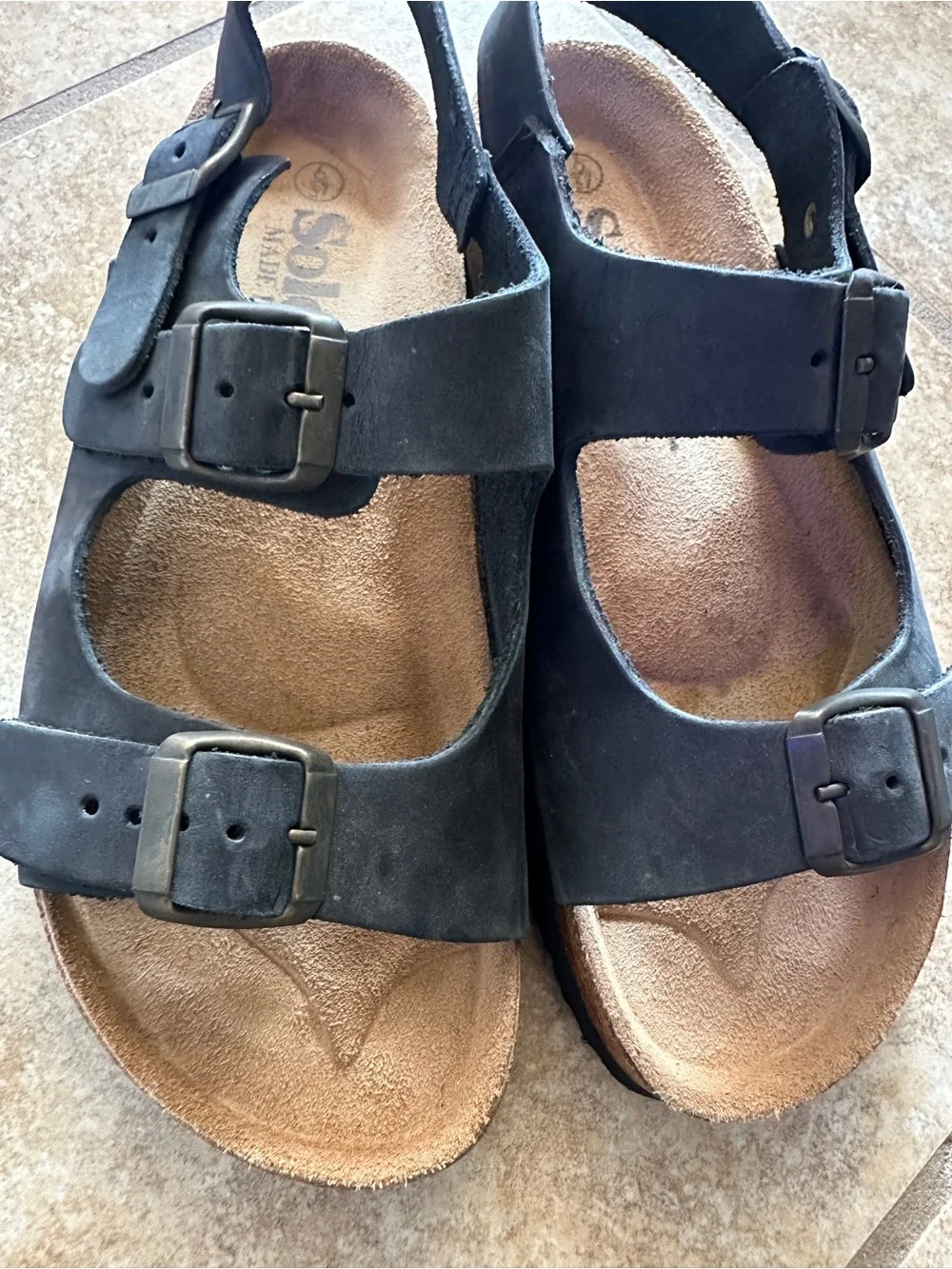 Soleflex Made in Israel Leather Slingback Cork Footbed Sandals Black Size 6/37